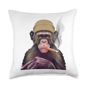 Cigar Monkey Throw Pillow for Mancaves