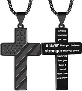 Men's American Flag Cross Necklace with Lord's Prayer