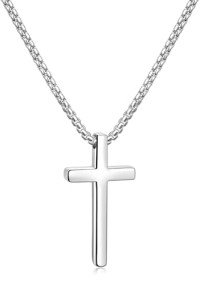 Men's Silver Cross Necklace with Box Chain