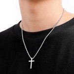 Men's Silver Cross Necklace with Box Chain
