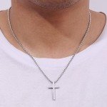 Men's Silver Cross Necklace with Box Chain