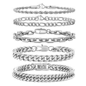 Men's 5-Piece Stainless Steel Bracelet Set