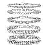 Men's 5-Piece Stainless Steel Bracelet Set
