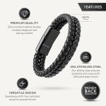 Men's Double Strand Black Leather Bracelet