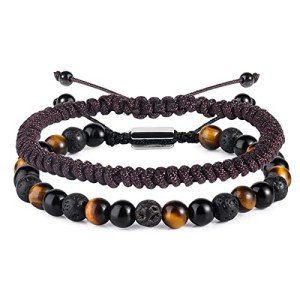 Men's Beaded Bracelet Set - Tiger Eye & Obsidian