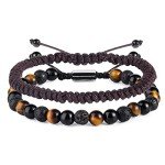 Men's Beaded Bracelet Set - Tiger Eye & Obsidian