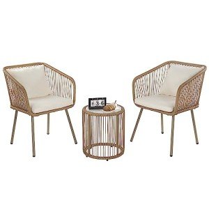 White 3-Piece Outdoor Rattan Bistro Set