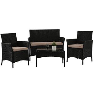 Outdoor Rattan Sofa Set with Cushions and Table