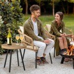 Outdoor Wicker Bistro Set with Cushions and Table