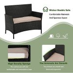 Outdoor Rattan Sofa Set with Cushions and Table