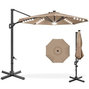 10ft Solar LED Cantilever Umbrella for Mancave