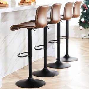 Adjustable Brown Bar Stools Set of 4
