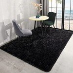 Black Fluffy Area Rugs for Mancave 4x5.9 Feet
