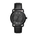 Fossil Men's Black Leather and Steel Watch