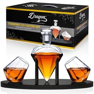 Diamond-Shaped Whiskey Decanter Set with Glasses