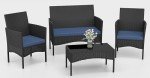 Navy Blue Wicker Patio Conversation Set - 4 Pieces