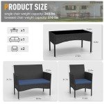 Navy Blue Wicker Patio Conversation Set - 4 Pieces