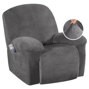 Plush Velvet Recliner Chair Cover - Grey