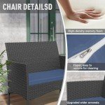 Navy Blue Wicker Patio Conversation Set - 4 Pieces