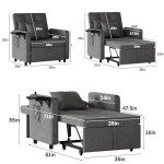 Versatile Dark Grey Sofa Bed Chair with USB Ports
