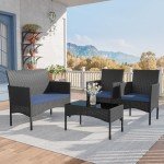 Navy Blue Wicker Patio Conversation Set - 4 Pieces