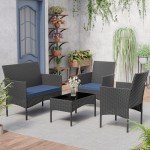 Navy Blue Wicker Patio Conversation Set - 4 Pieces