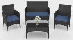Navy Blue Wicker Patio Conversation Set - 4 Pieces