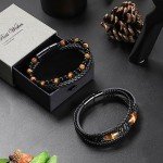 Tiger Eye Black Leather Bracelet for Men