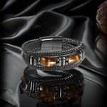 Tiger Eye Black Leather Bracelet for Men