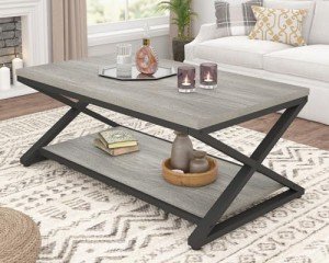Rustic Grey 2-Tier Coffee Table with Storage