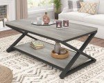 Rustic Grey 2-Tier Coffee Table with Storage