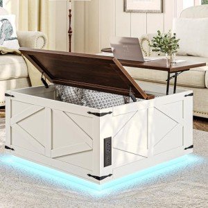 Rustic Lift Top Coffee Table with LED Storage