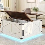 Rustic Lift Top Coffee Table with LED Storage