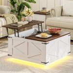 Rustic Lift Top Coffee Table with LED Storage
