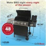 Outdoor BBQ Propane Grill with Side Burner & Wheels