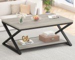 Rustic Grey 2-Tier Coffee Table with Storage