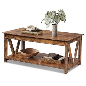 WLIVE 43" Rustic Coffee Table with Storage Shelf
