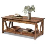 WLIVE 43" Rustic Coffee Table with Storage Shelf