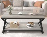 Rustic Grey 2-Tier Coffee Table with Storage