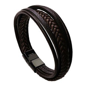 Braided Leather Bracelet for Men (Brown, 7.5")