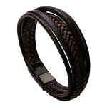 Braided Leather Bracelet for Men (Brown, 7.5")