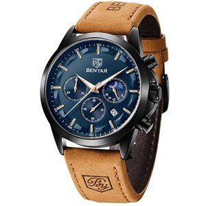Stylish Brown Leather Chronograph Watch for Men