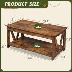 WLIVE 43" Rustic Coffee Table with Storage Shelf