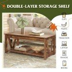WLIVE 43" Rustic Coffee Table with Storage Shelf