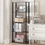 Furinno 5-Tier Multipurpose Shelf - Dark Cherry/Black