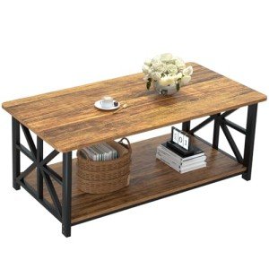 Walnut Farmhouse Coffee Table with X-Frame Design