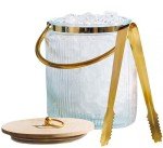 Ribbed Glass Ice Bucket with Lid and Tongs