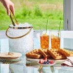 Ribbed Glass Ice Bucket with Lid and Tongs