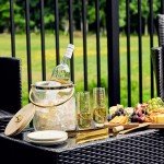 Ribbed Glass Ice Bucket with Lid and Tongs