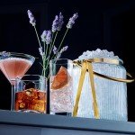 Ribbed Glass Ice Bucket with Lid and Tongs